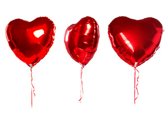 Set Heart red balloons, valentines, love,  wedding romantic overlays. Red color heart shaped foil...