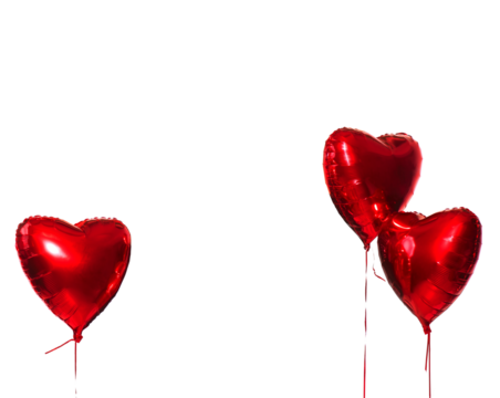 Set Heart red balloons, valentines, love,  wedding romantic overlays. Red color heart shaped foil balloons. Balloon isolated on transparent background. png 