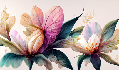 Flowers in the style of watercolor art Luxurious floral elements botanical background or wallpaper