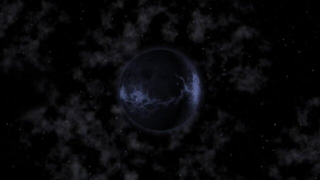 Video of a distant planet exploding in outer space. Muted colors prevail. Suitable for a short introduction.  Video in mp4 format with background (RGB).