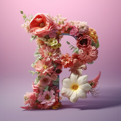 Floral Typography of the Letter P - Beautiful Pastel Flowers Arranged over a Wooden "P" with Calm, Muted Colors - Generative AI