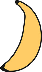 Yellow banana fruit outline illustration in retro groovy style. Cute doodle hand drawn cartoon food decorative element