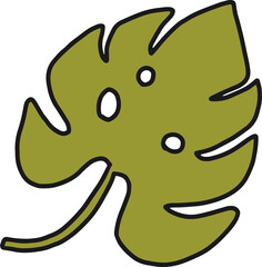 Green palm tree leaf outline illustration in retro groovy style. Cute doodle hand drawn cartoon leaves decorative element