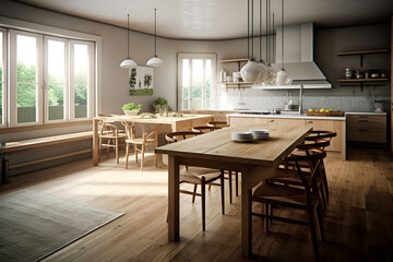 Classic eco style kitchen interior in modern house. AI generated