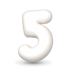 Colorful, gleaming and luxury white balloon digit Five. 3d realistic design element isolated on white background. For party, events, happy birthday.