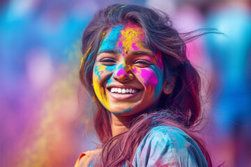 happy hindu indian people celebrate holi festival by throwing colorful powder at each other.