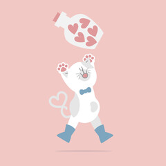 cute cat and jar of hearts, happy valentine's day, birthday, love concept, flat vector illustration cartoon character design isolated