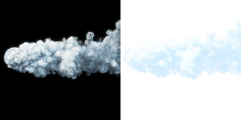 Smoke Trail, Design elements, vapor effect, smoke forming a vibrant and dynamic cloud-like particle effect on a black and transparent background. layer overlay, add, screen blend mode.