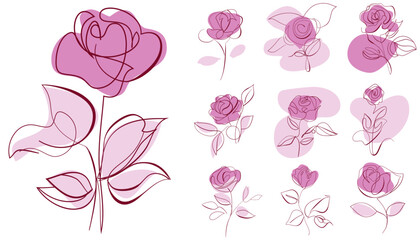 Set of hand drawn shapes and doodle design elements. Exotic jungle leaves, flowers and plants. Abstract contemporary modern trendy vector illustration. Perfect for posters, instagram posts, stickers