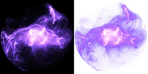 Abstract Light In Motion, swirling purple particle effect with a glowing energy burst on a black, transparent background. Perfect for layer overlay, add, screen blend mode.  graphic resource - 616244826