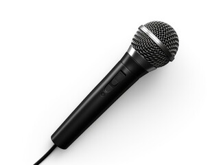 Close up of high quality dynamic microphone connect with male connector and cable isolated on white background,top view. created with Generative AI technology