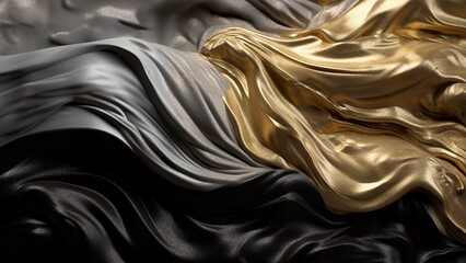 Abstract background with gold and black clay waves and stones. Generative AI