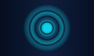 Abstract vector explosion lines equalizer pattern circle shape in blue green color isolated on black background in concept of digital music, artificial intelligence, technology, science