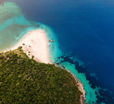 Picturesque golden sandy beach in Maratonisi of Zakynthos island on Ionian Sea, Greece