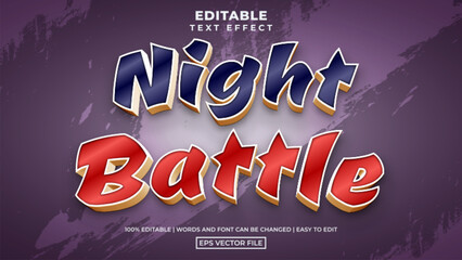 Cartoon fight Night battle editable text effect template, vector illustration