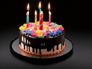 Happy Birthday cake on black background
