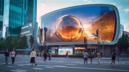 Tomorrowland where advertising reigns supreme, impressive mockup towering digital billboards in an urban landscape. Generative ai. - obrazy, fototapety, plakaty