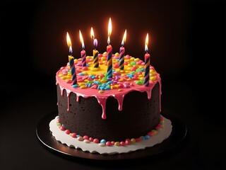 Naklejka na ściany i meble Happy Birthday cake on black background