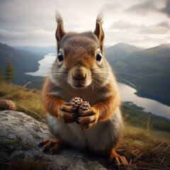 Squirrel in a mountain land, Generative AI