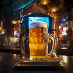 Glass of beer on a counter, Generative AI