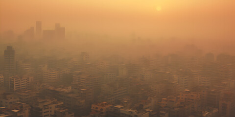 Fototapeta premium Urban landscape covered in layers of smog, revealing the harmful effects of air pollution
