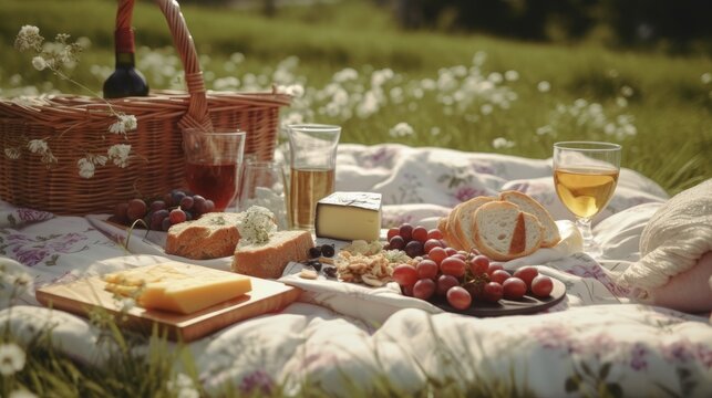 Take a picnic in nature with wine and cheeses