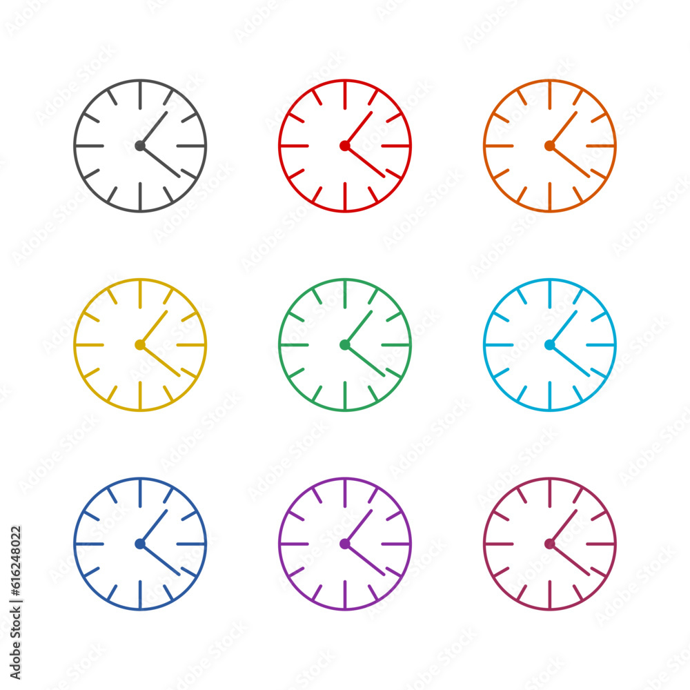 Sticker clock in flat style icon isolated on white background. set icons colorful