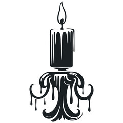 Old fashioned lit candle candlestick on holder flat vector icon for apps and websites.