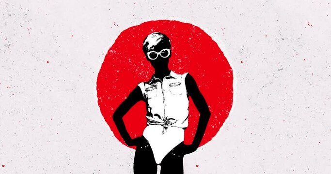 Motion design fun animation. Art collage, magazine style. Suitable for use in vj and misic videos. Girl dancing with an aggressive grunge effect