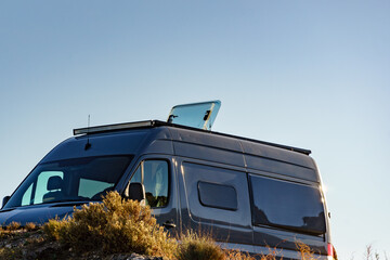 Sunroof, raisable window on roof top of campervan