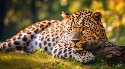 Fototapeta na wymiar a leopard lying on the ground
