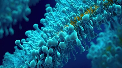 Abstract blue types of bacterial molecules. Created with Generative Ai technology.