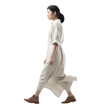 Asian woman/girl walking in comfort outfit. Full body isolated on transparent background. Dicut, People, PNG