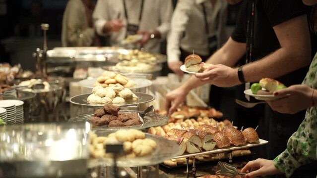 Open buffet with shiny look. Buffet restaurant, the hotel restaurant. Turkish or Arabic food