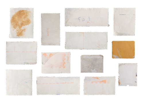 Vintage stamps, postage stamps, mail and letters, back vintage stamps, png isolated on transparent background