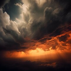 Fototapeta na wymiar Dramatic scene of thunderstorm huge clouds illuminating the dark sky with generative ai
