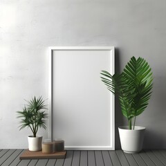 A mockup showcasing a white vertical frame with some accessories in an elegent and natural aesthetic style with generative ai