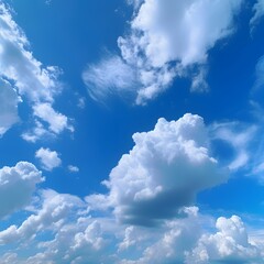 Naklejka na ściany i meble Blue cloudy sky on a sunny day with clouds scattered througout with generative ai
