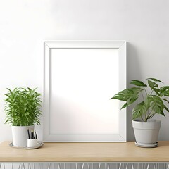 A mockup showcasing a white vertical frame with some accessories in an elegent and natural aesthetic style with generative ai