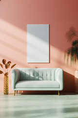 artistic frame canvas mock up in a curated whimsical studio living room setting with natural light and shadows - ai generative art	
