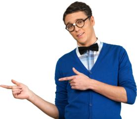 Happy smiling Nerd in round glass