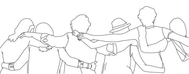 friendship illustration 5 best friends hugging

