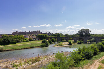 Beautiful town of Carcassonne in Canal du Midi (France)