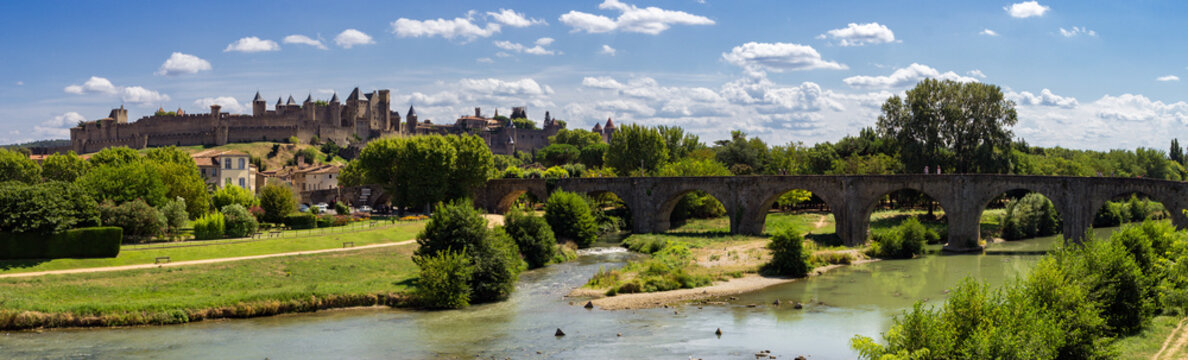 Beautiful town of Carcassonne in Canal du Midi (France)