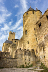 Fototapeta na wymiar Beautiful town of Carcassonne in Canal du Midi (France)