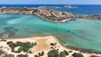 Rolgordijnen Camps Bay Beach, Kaapstad, Zuid-Afrika Aerial drone photo of paradise turquoise coloured nudist beach near camping of Northern part of Antiparos island, Cyclades, Greece