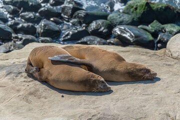 sea lions resting on rocks