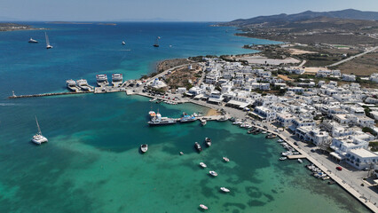 Aerial drone photo of famous picturesque main village or hora of Antiparos island, Cyclades, Greece