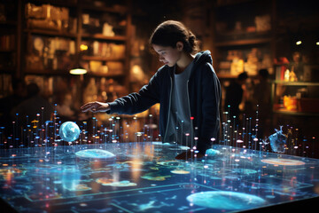 a person using holographic displays to navigate and explore maps or directions Generative AI