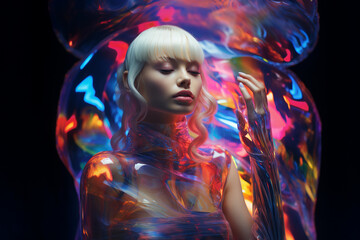 Fototapeta premium holographic woman Generative AI